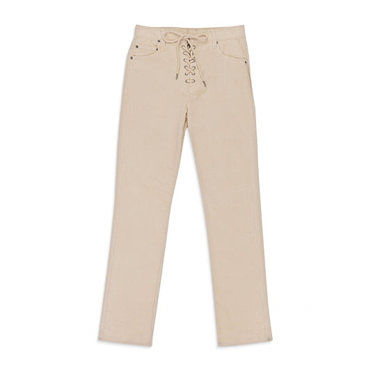 STRETCH CURDUROY OFF-WHITE LACE-UP JEANS
