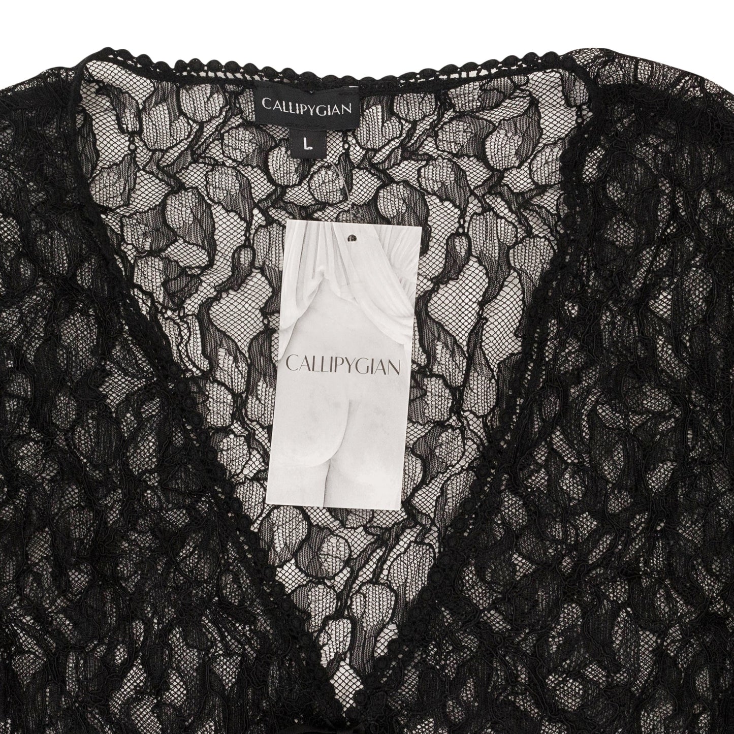 LACE TIE BLACK BUTTON-UP