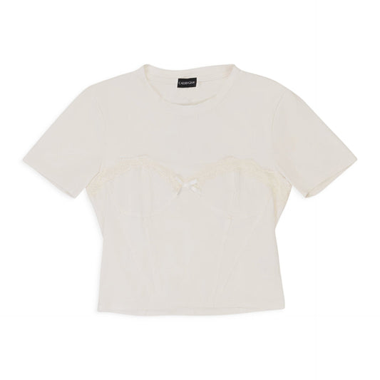 LACE TRIM BUSTIER WHITE T-SHIRT