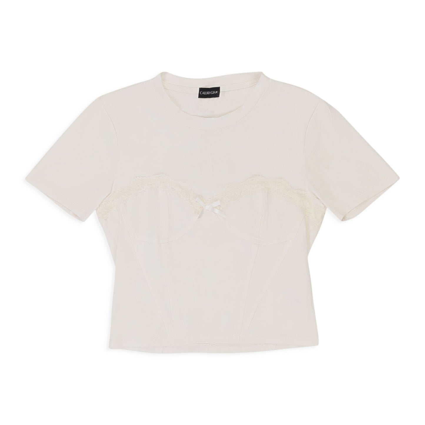 LACE TRIM BUSTIER WHITE T-SHIRT
