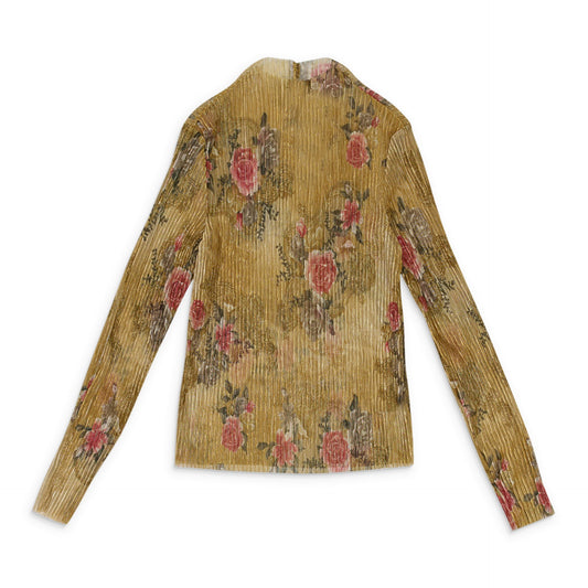 FLORAL PLEATED TURTLENECK GOLD SWEATER