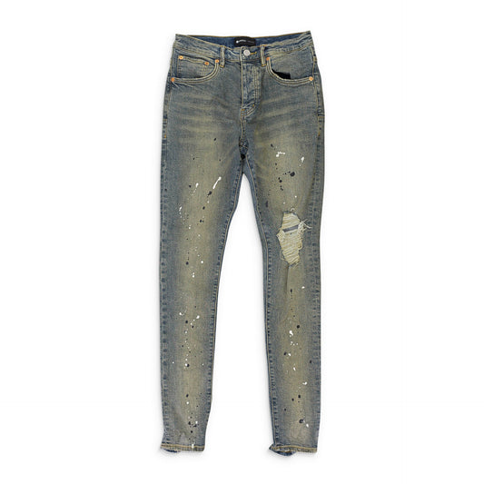 MID INDIGO TAPERED LEG DESTROY PAINT SKINNY JEANS