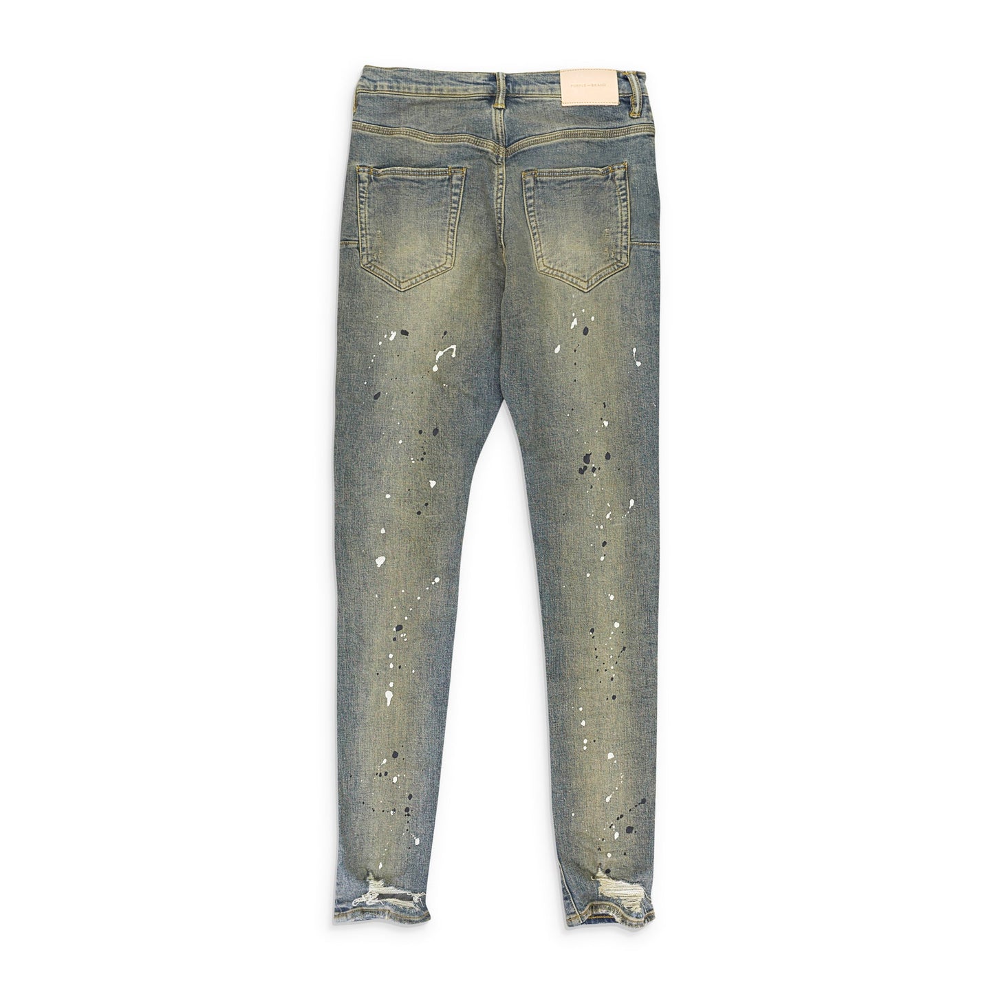 MID INDIGO TAPERED LEG DESTROY PAINT SKINNY JEANS
