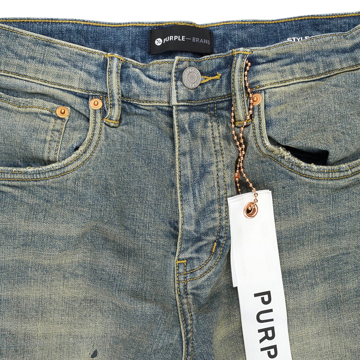 MID INDIGO TAPERED LEG DESTROY PAINT SKINNY JEANS