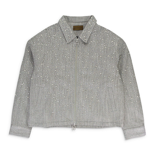 RHINESTONE ZIPPER LIGHT GREY WORK JACKET