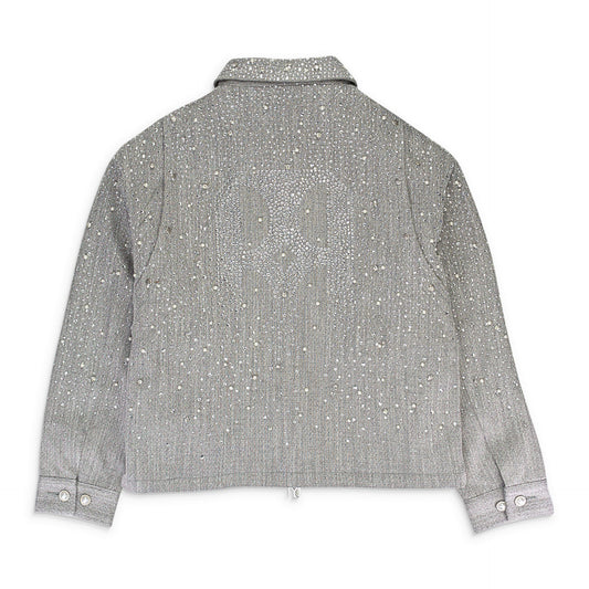 RHINESTONE ZIPPER LIGHT GREY WORK JACKET
