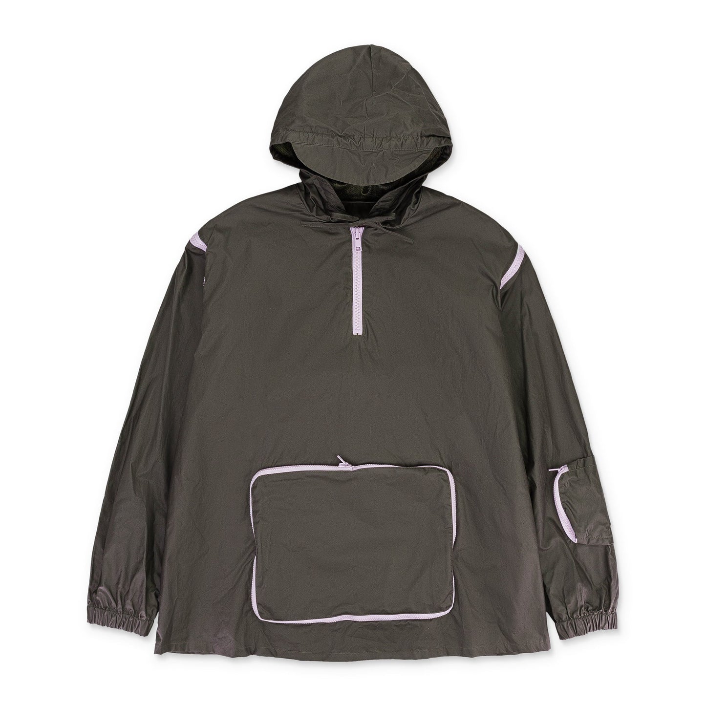 HALF ZIP ANORAK OLIVE/LAVENDER HOODIE