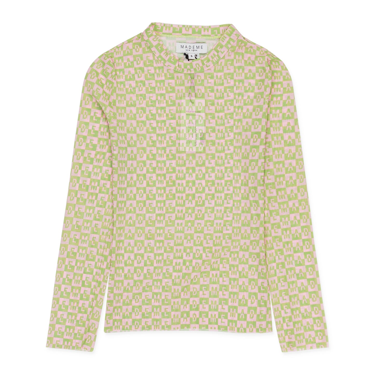 CHECKERED LOGO MESH LONG SLEEVE PINK/GREEN TOP