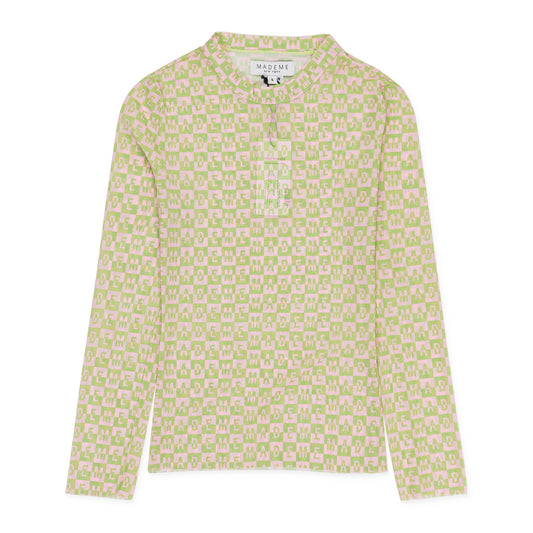 CHECKERED LOGO MESH LONG SLEEVE PINK/GREEN TOP