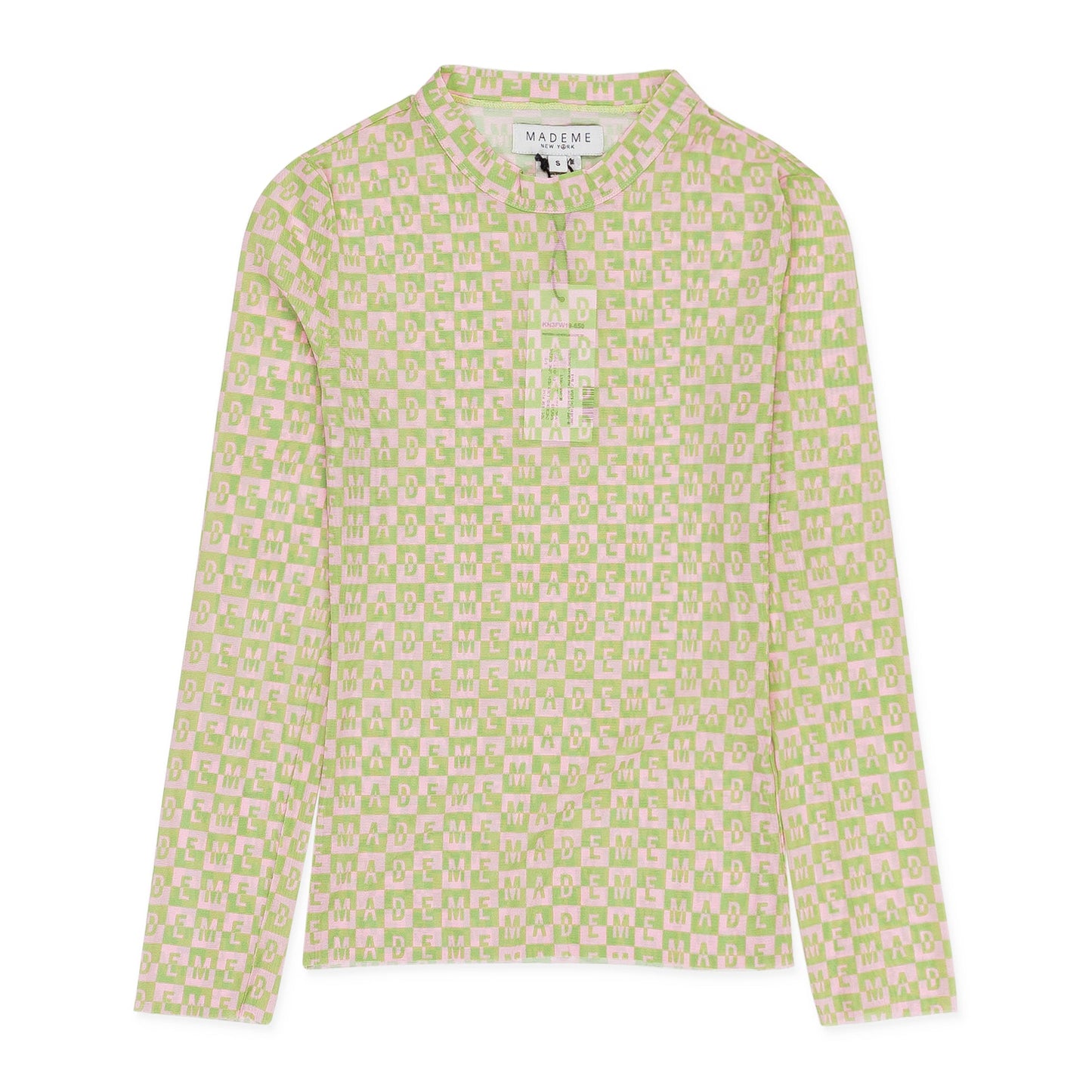 CHECKERED LOGO MESH LONG SLEEVE PINK/GREEN TOP