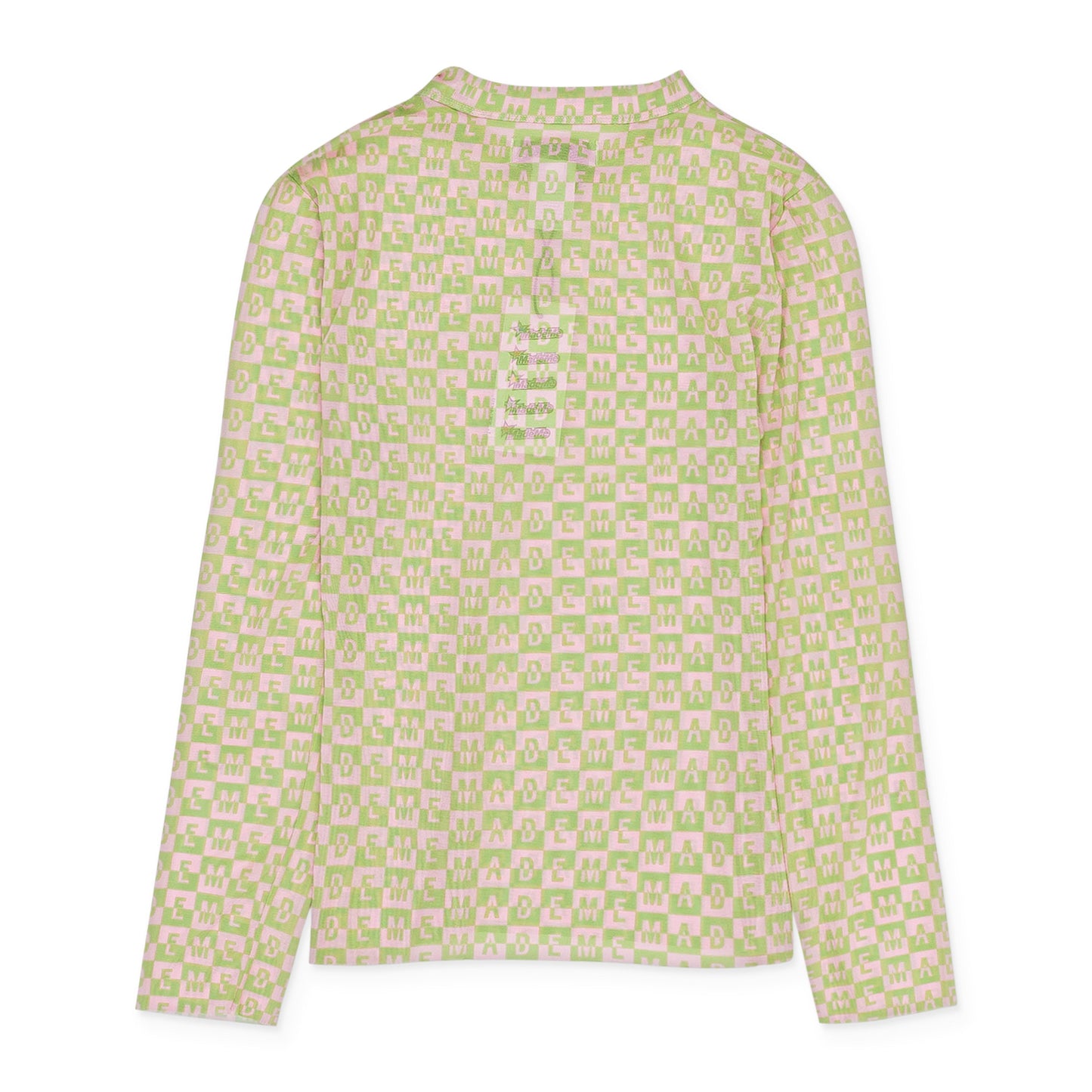 CHECKERED LOGO MESH LONG SLEEVE PINK/GREEN TOP