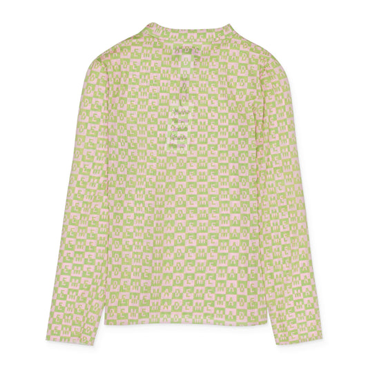CHECKERED LOGO MESH LONG SLEEVE PINK/GREEN TOP