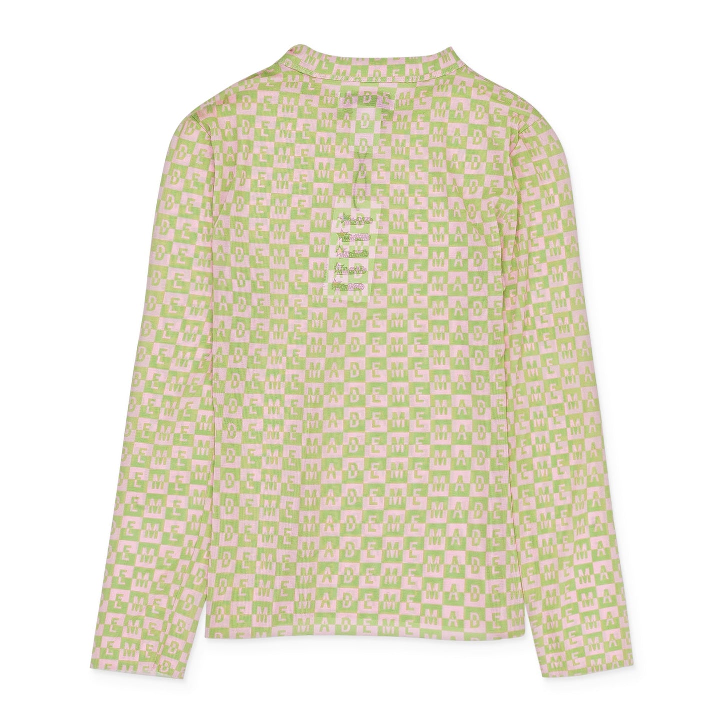CHECKERED LOGO MESH LONG SLEEVE PINK/GREEN TOP