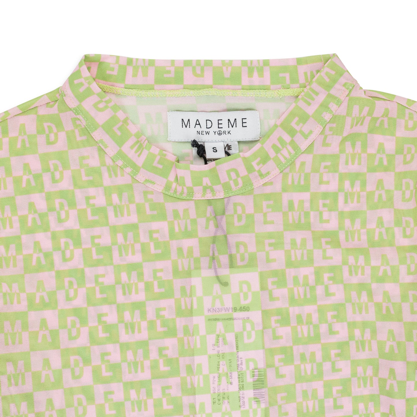 CHECKERED LOGO MESH LONG SLEEVE PINK/GREEN TOP