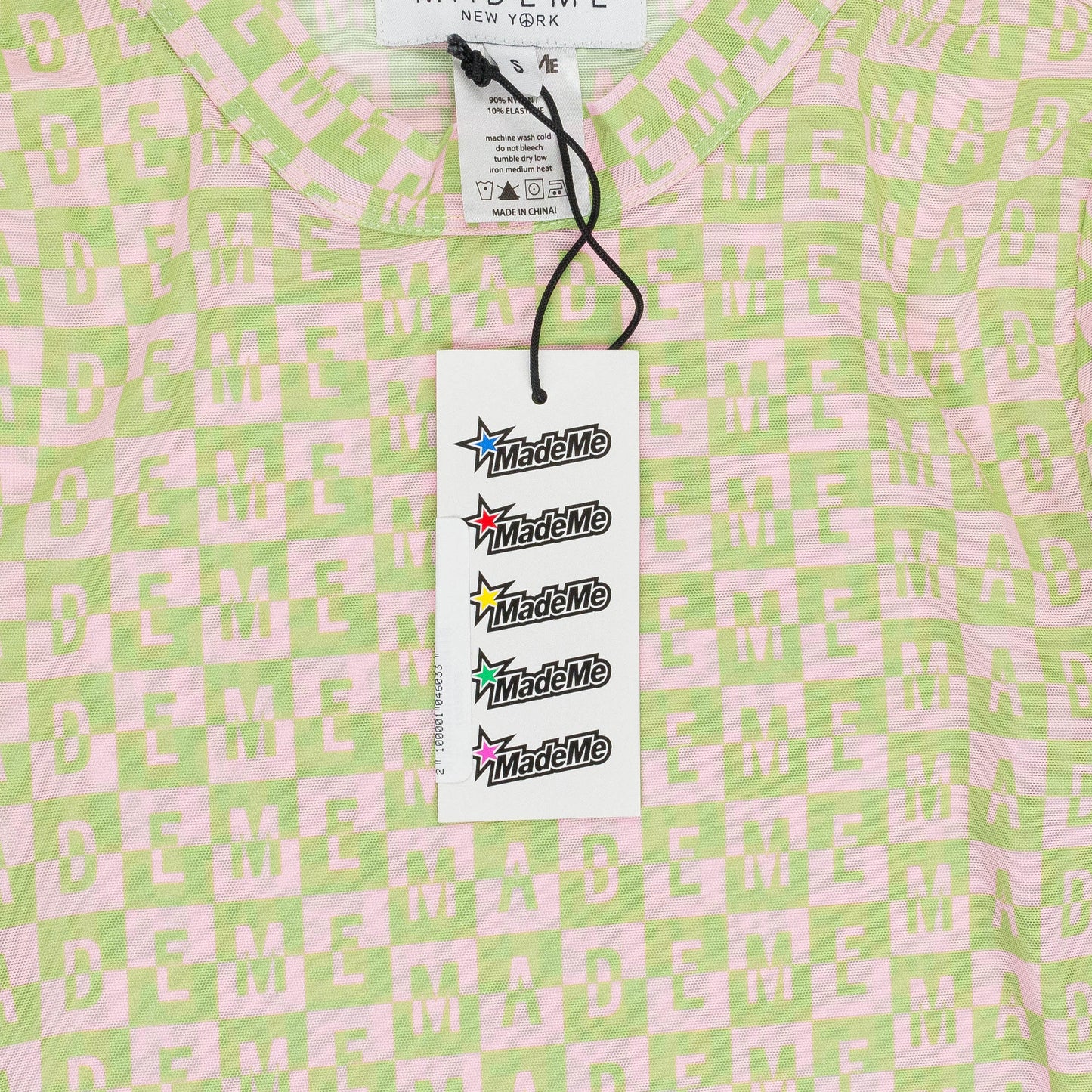 CHECKERED LOGO MESH LONG SLEEVE PINK/GREEN TOP