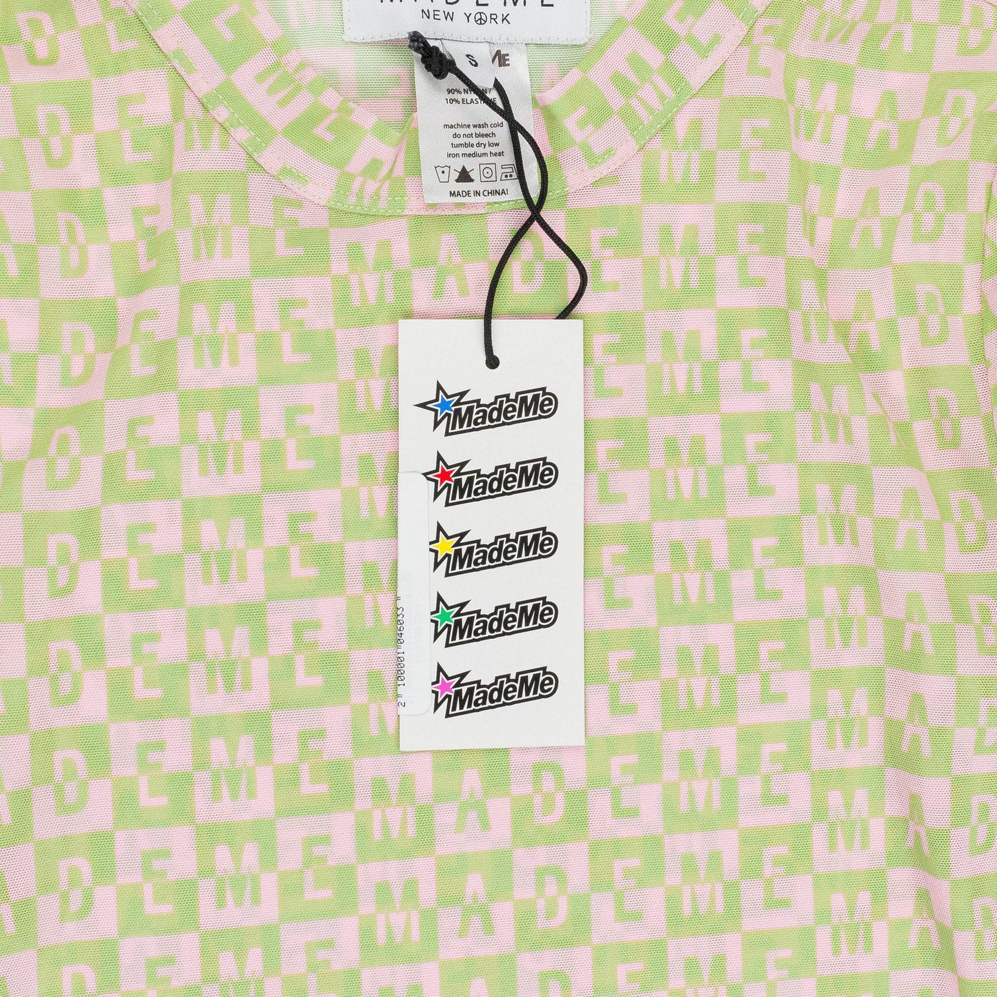 CHECKERED LOGO MESH LONG SLEEVE PINK/GREEN TOP
