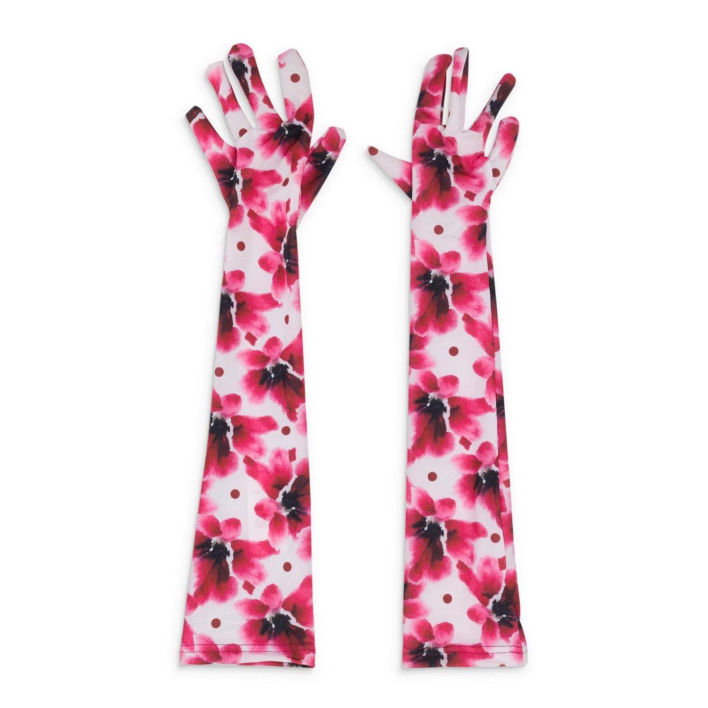 FLOWER PRINT LONG FUJI WHITE/PINK GLOVES & MITTENS