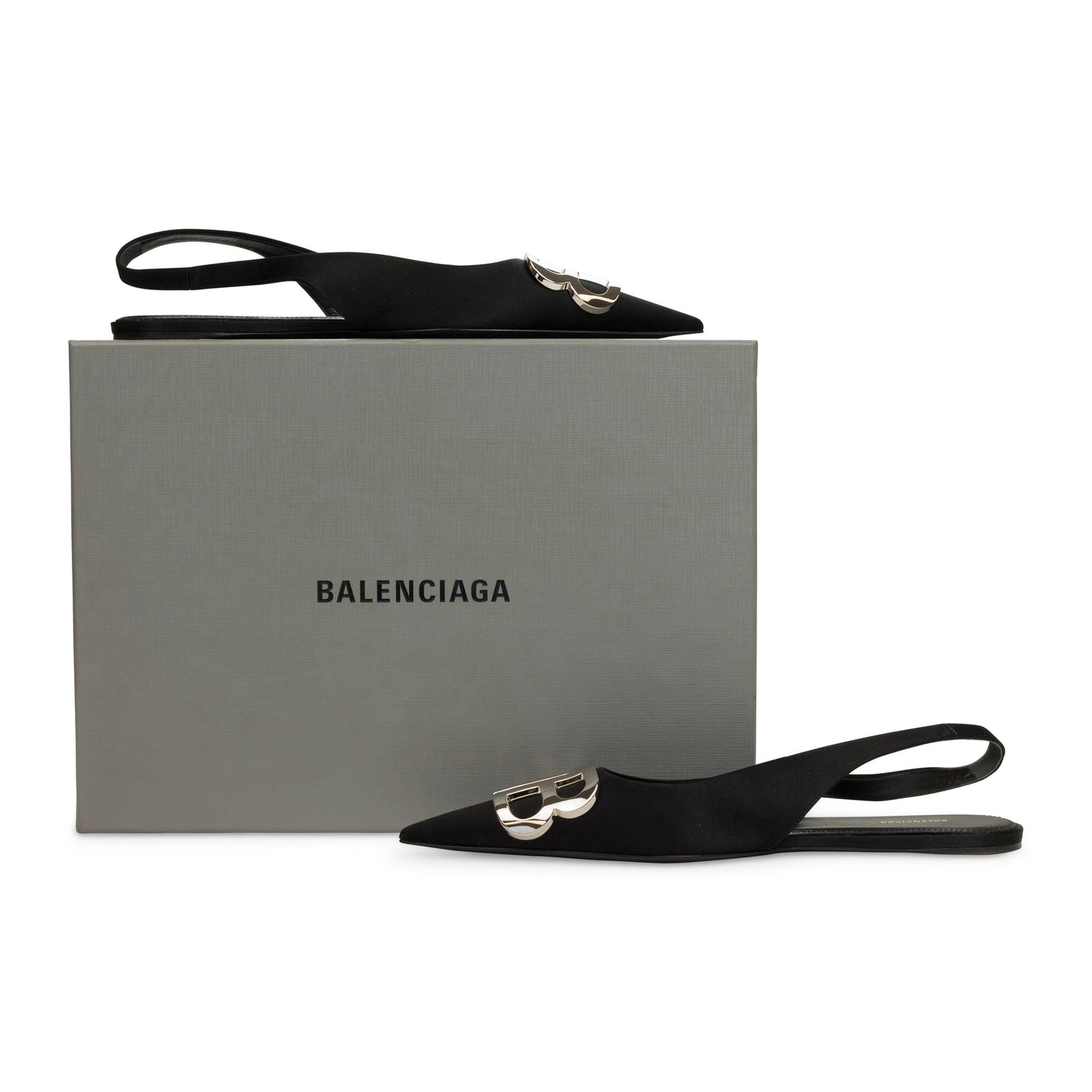SATIN SLINGBACK BALLERINA BLACK FLATS