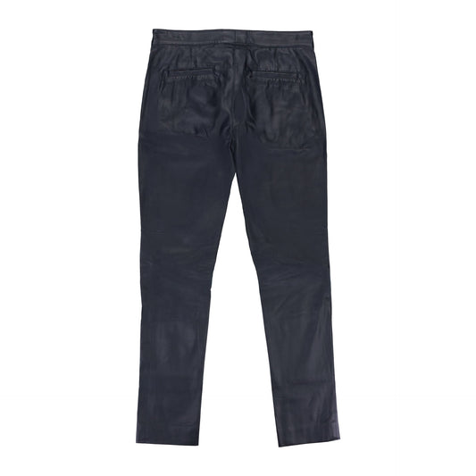 FAUX LEATHER PANEL NAVY TROUSER