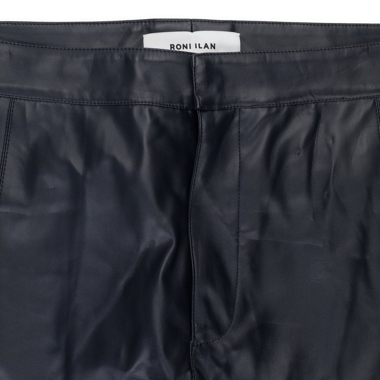 FAUX LEATHER PANEL NAVY TROUSER