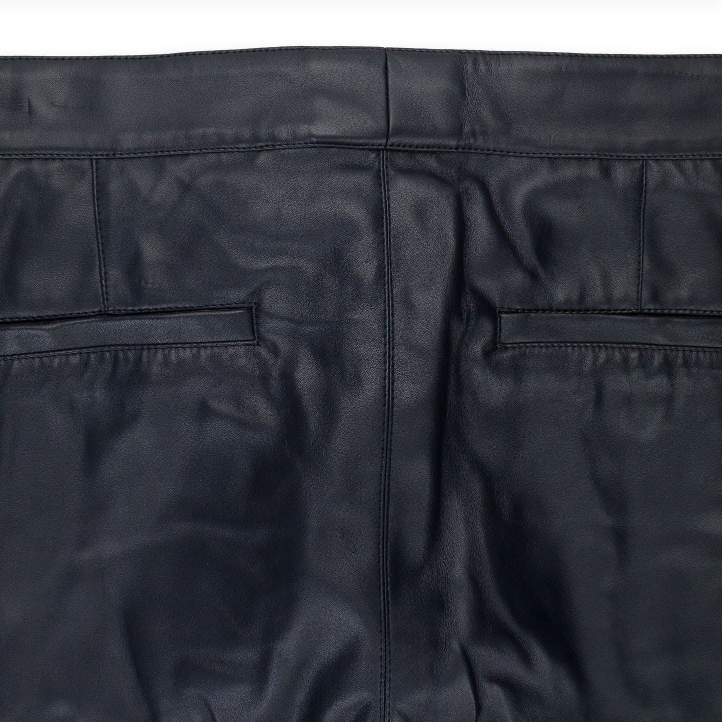 FAUX LEATHER PANEL NAVY TROUSER