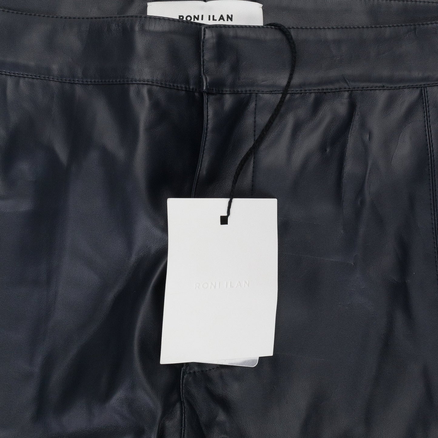 FAUX LEATHER PANEL NAVY TROUSER
