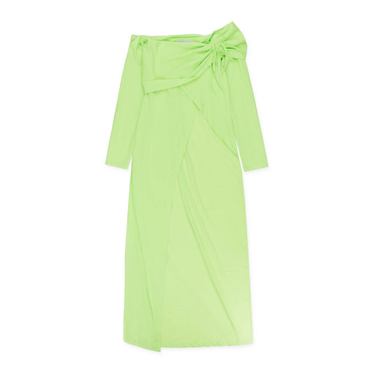 OFF THE SHOULDER W ONE STRAP LIME GREEN MAXI DRESS