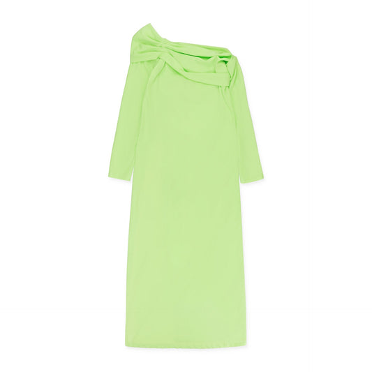 OFF THE SHOULDER W ONE STRAP LIME GREEN MAXI DRESS