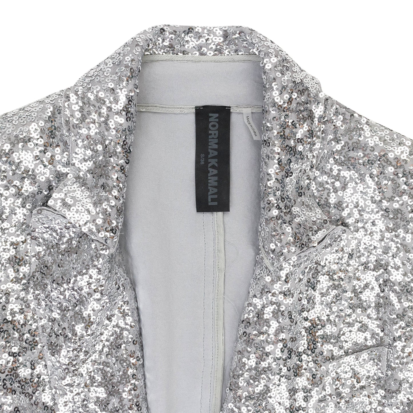 OVERLAPPING SEQUIN SINGLE BREASTED SILVER JACKET