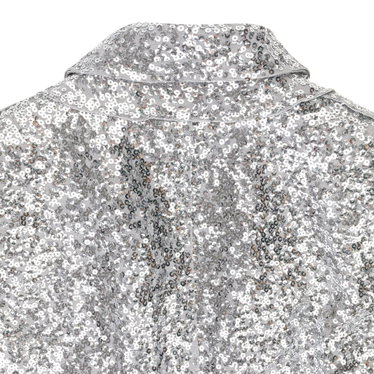 OVERLAPPING SEQUIN SINGLE BREASTED SILVER JACKET