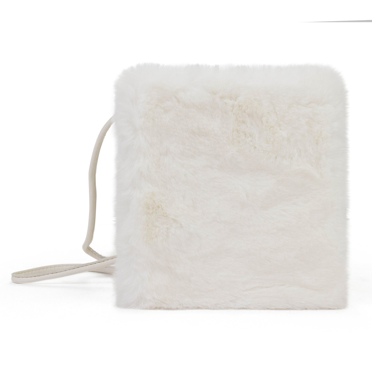 SQUARE MINI FAUX BUNNY WHITE CLUTCH