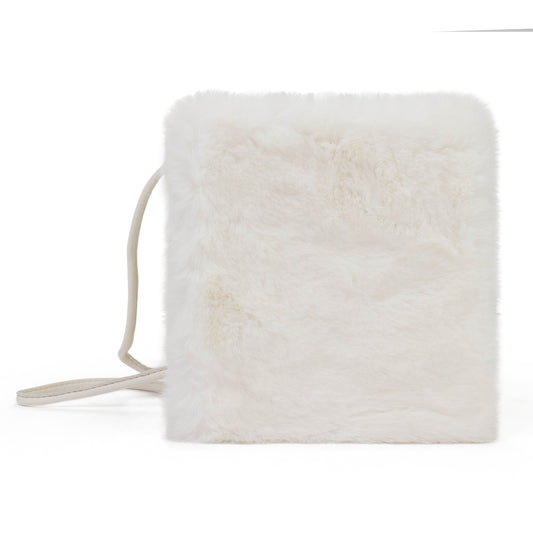 SQUARE MINI FAUX BUNNY WHITE CLUTCH