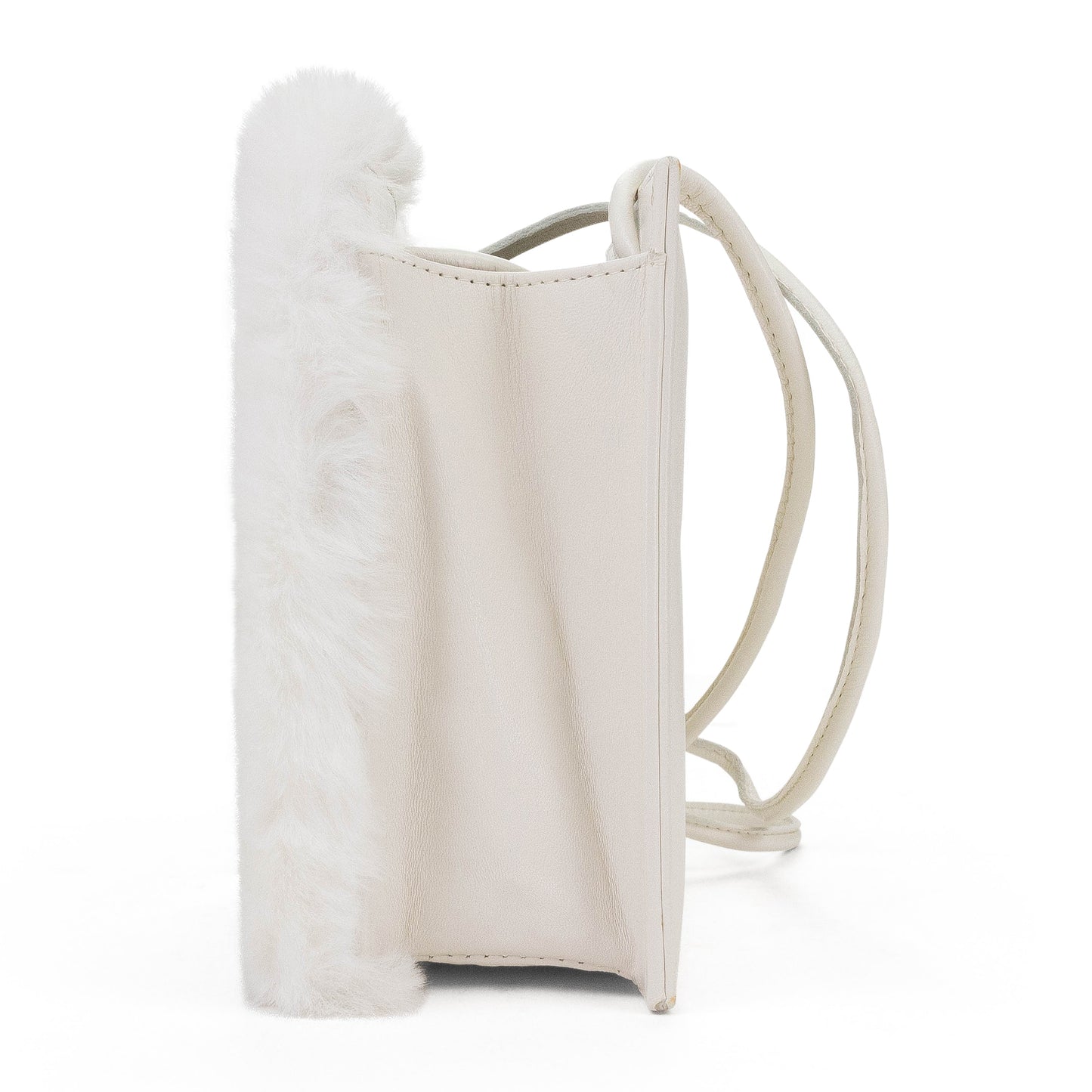 SQUARE MINI FAUX BUNNY WHITE CLUTCH