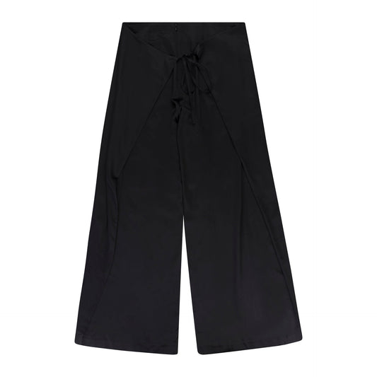 WRAP TIE BLACK STRAIGHT PANTS