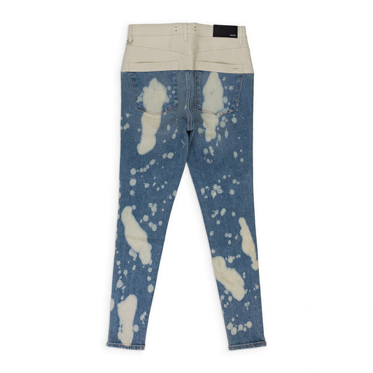 CONTRAST WITH LEATHER BLEACH INDIGO WHITE SKINNY JEANS