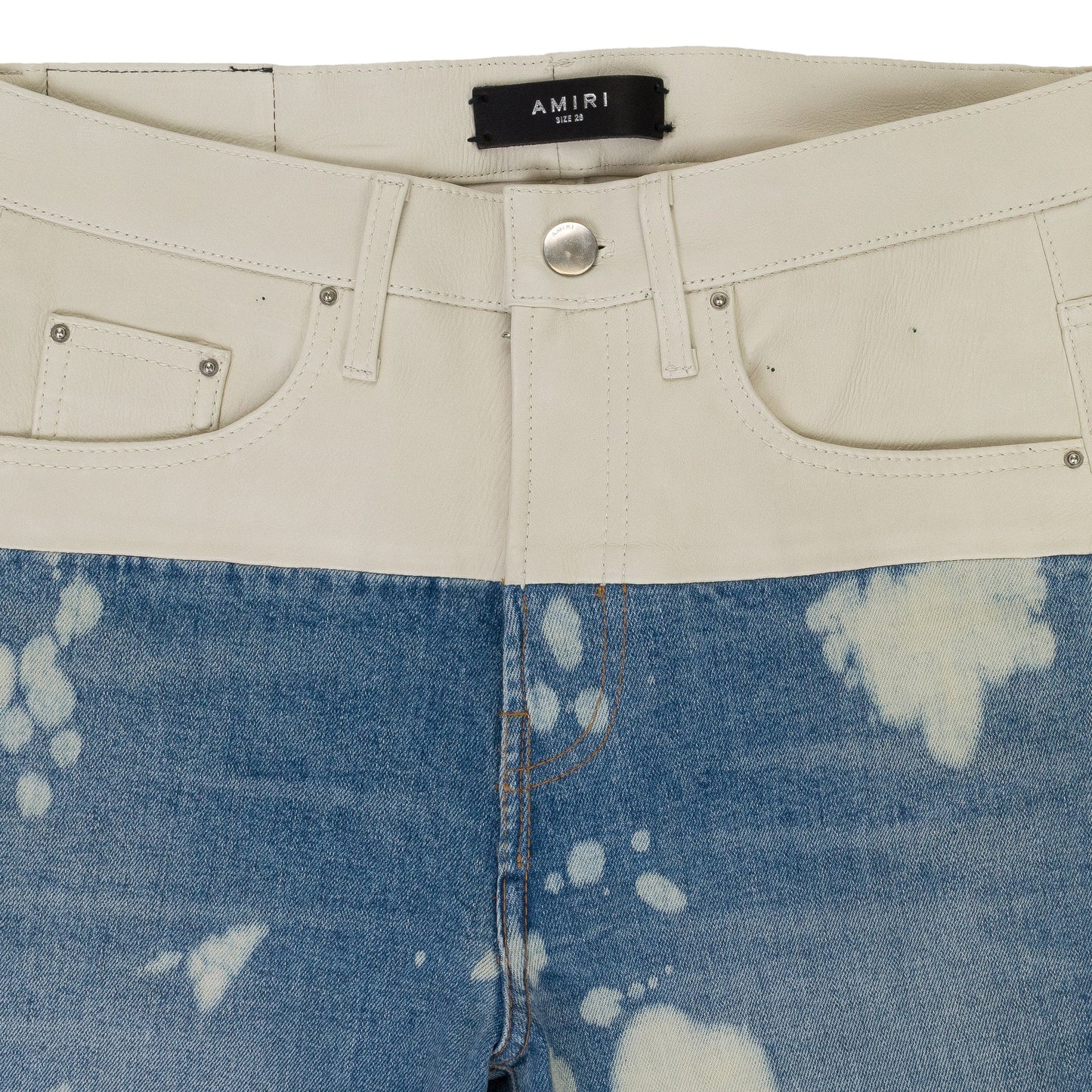 CONTRAST WITH LEATHER BLEACH INDIGO WHITE SKINNY JEANS