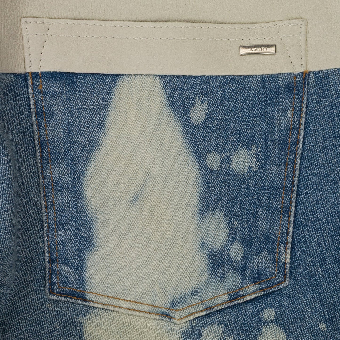CONTRAST WITH LEATHER BLEACH INDIGO WHITE SKINNY JEANS