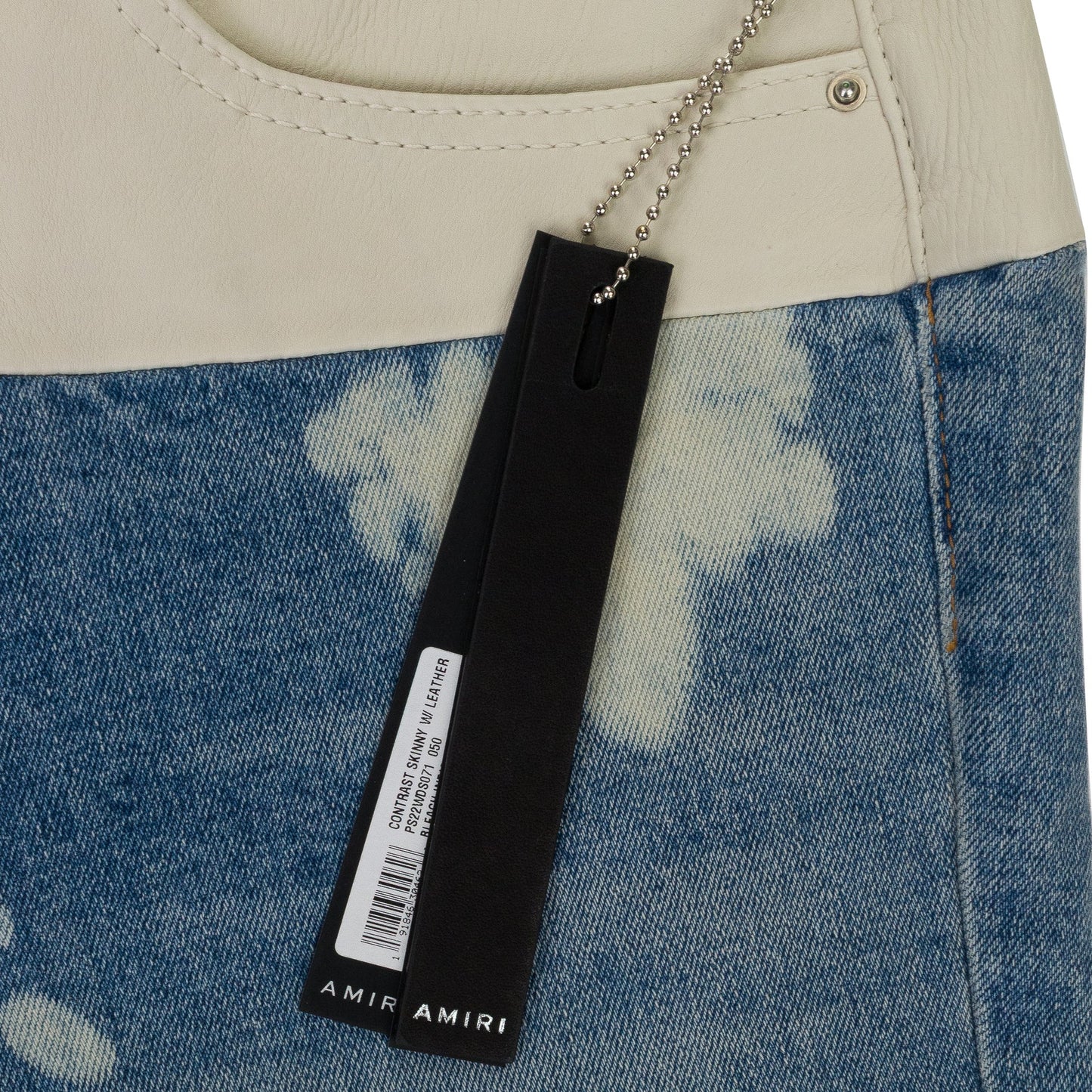 CONTRAST WITH LEATHER BLEACH INDIGO WHITE SKINNY JEANS