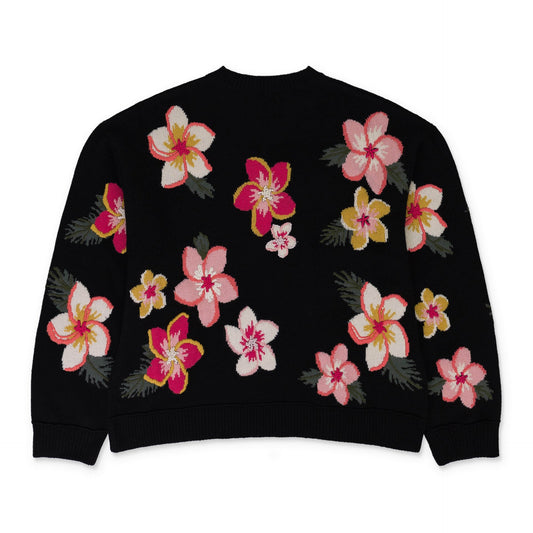 FLOWERS INTARSIA BLACK SWEATER