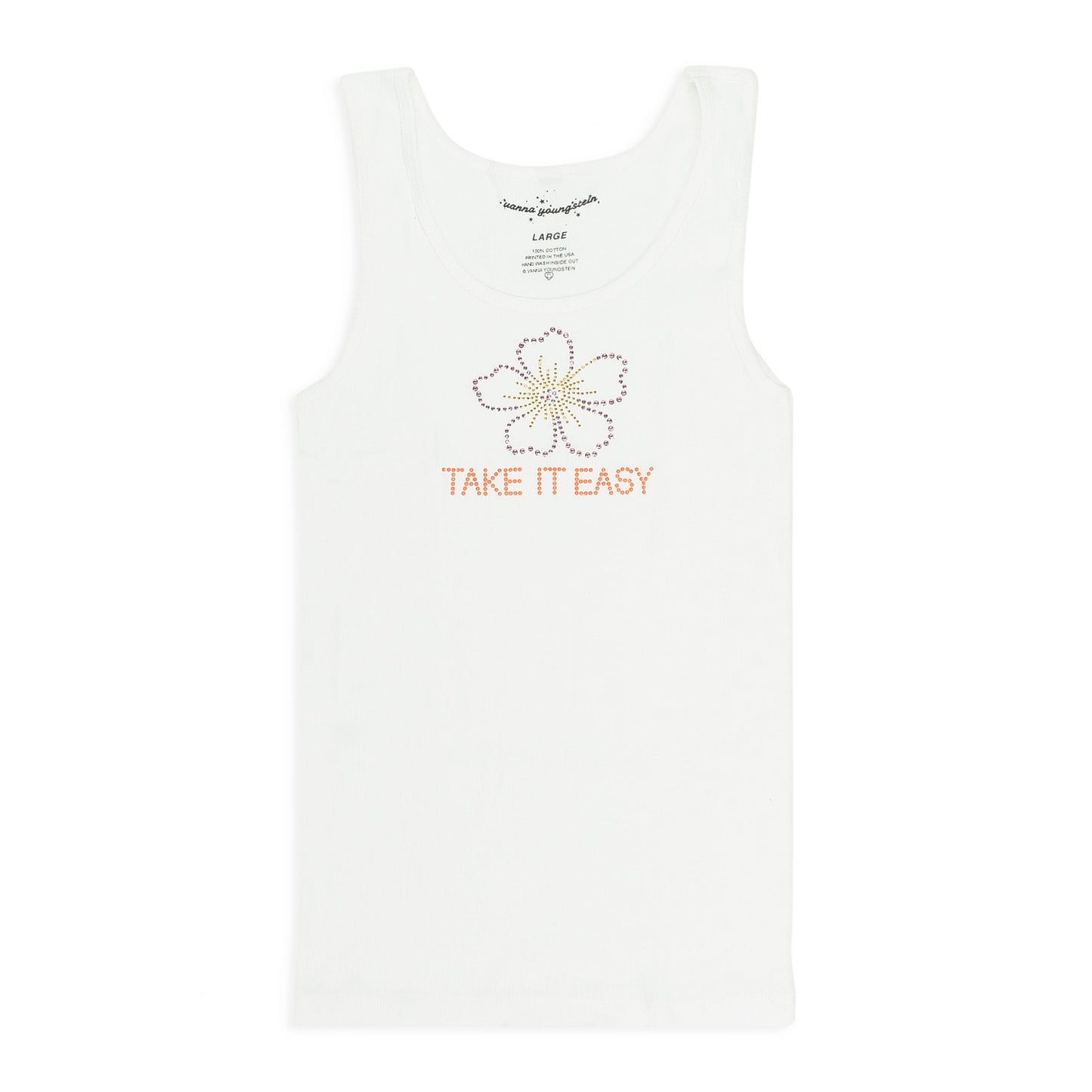 WHITE/PINK HIBISCUS TAKE IT EASY TANK TOP