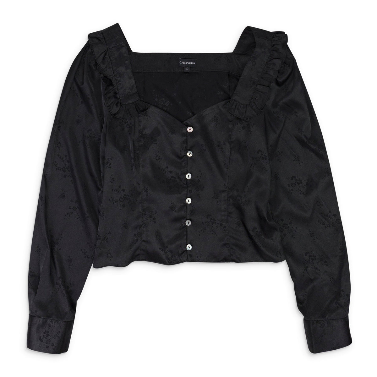 BLACK JACQUARD BUTTON BLOUSE