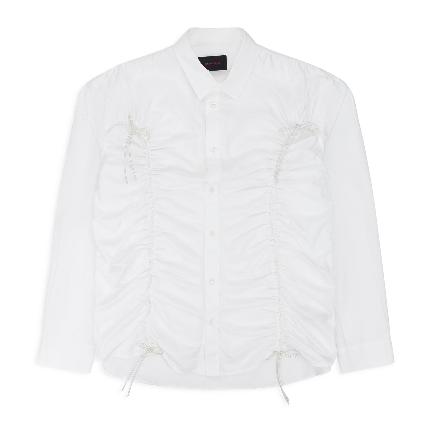 WHITE CLASSIC FIT WITH RUCHING BUTTON-DOWN SHIRT