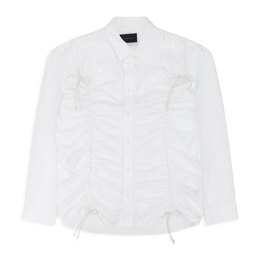 WHITE CLASSIC FIT WITH RUCHING BUTTON-DOWN SHIRT