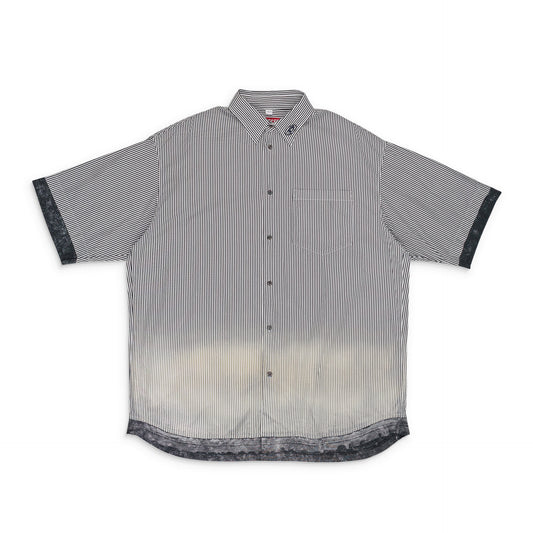 BLUE S-TRAX STRIPED SHORT SLEEVE BUTTON-DOWN SHIRT