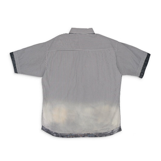 BLUE S-TRAX STRIPED SHORT SLEEVE BUTTON-DOWN SHIRT