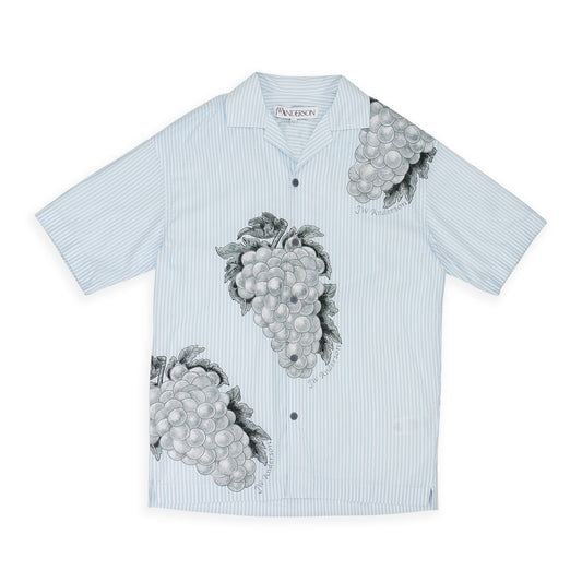 BLUE BOXY FIT GRAPES PRINT SHORT SLEEVE BUTTON-DOWN SHIRT