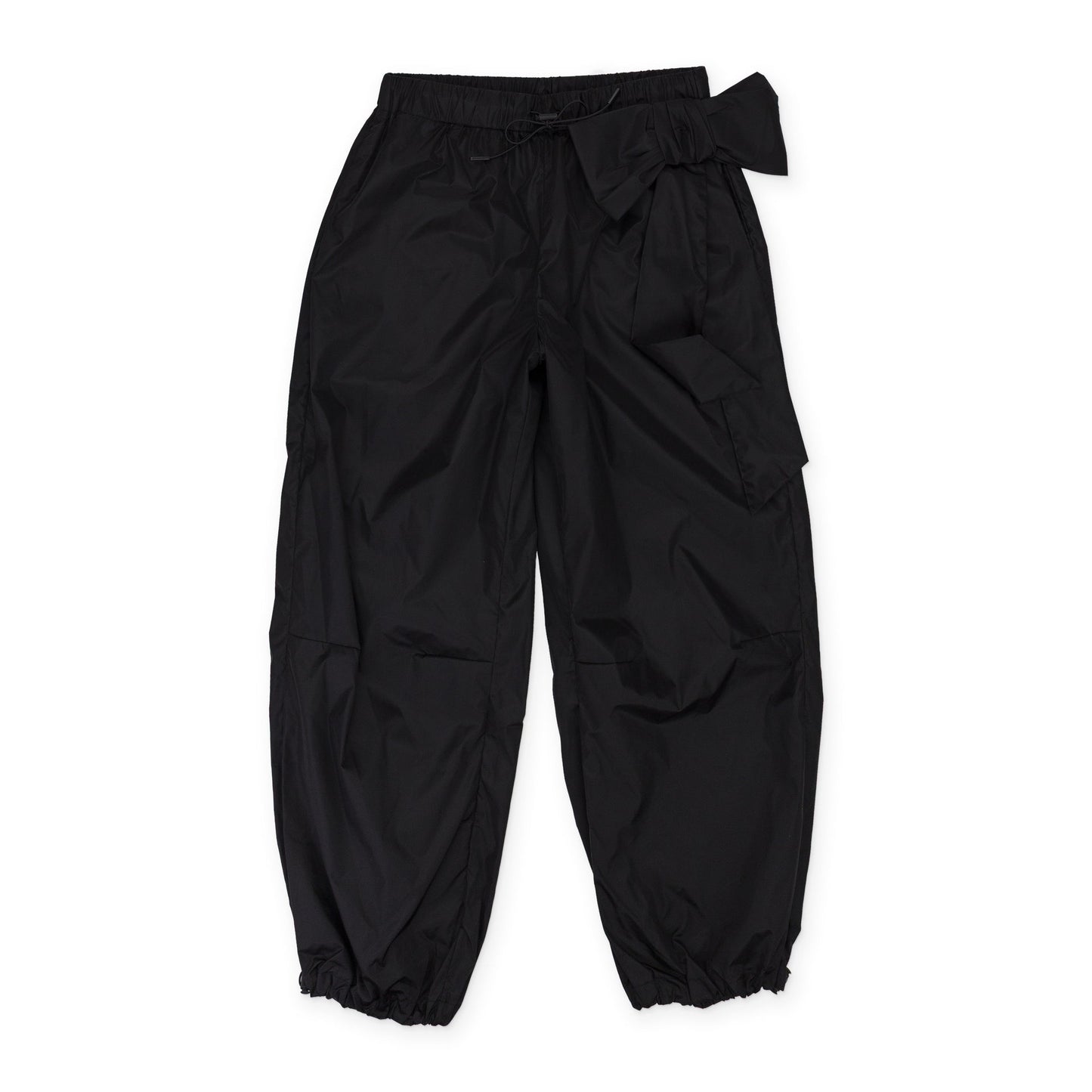BLACK ANKLE GATHERED W/ BOW DETAIL TRACK TROUSERS