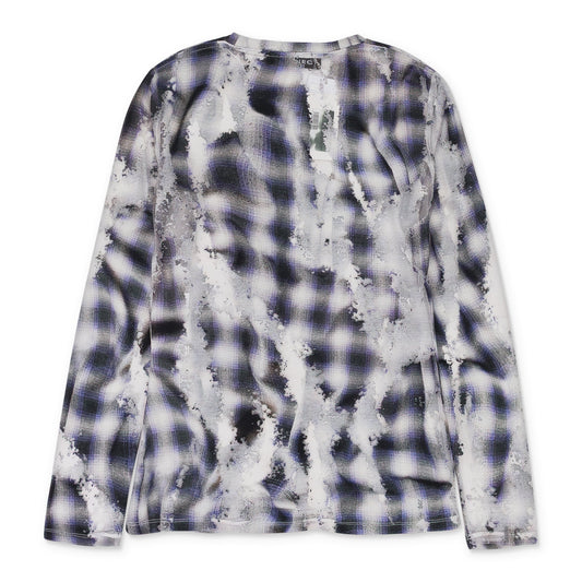 BLUE CHECK LONG SLEEVE WITH DEVORE EFFECT T-SHIRT
