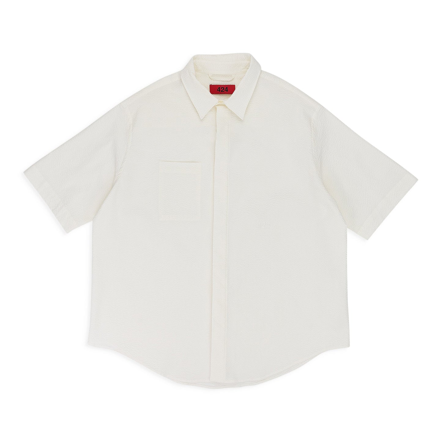 OFF-WHITE TEXTURED SHORT SLEEVE BUTTON-DOWN SHIRT