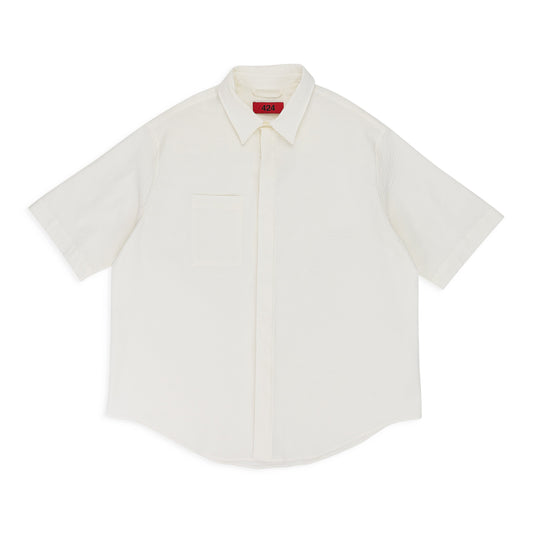 OFF-WHITE TEXTURED SHORT SLEEVE BUTTON-DOWN SHIRT